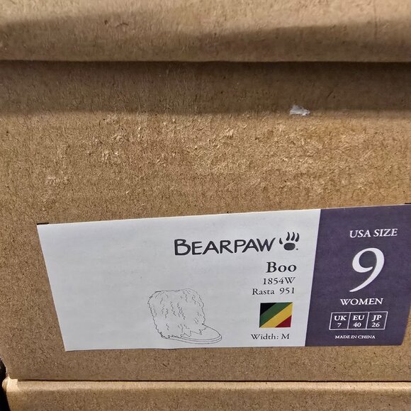 NEW BEARPAW Boo Real Lamb Fur Lined Boots "Rasta" Black / Multi Womens Size 9 - Picture 10 of 13